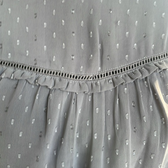 Ann Taylor grey high collared chiffon ruffled blouse with dots and subtle bling - Picture 2 of 13